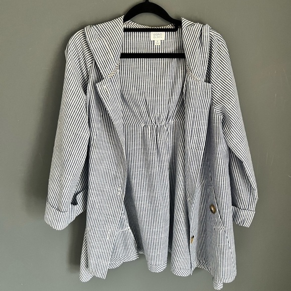Sigrid Olsen Women's Sz S Blue White Stripe Cotton Linen Blend Lagenlook Jacket - Picture 2 of 6